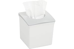 Ubbi Square Tissue Box Cover Holder, Cube Facial Tissue Dispenser for Bathroom Vanity Countertop, Bedroom or Office, White