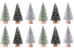 PILIKOLL Youmen 12 Pcs Mini árboles de Navidad, Miniatura con Bases de Madera Árboles de Navidad Mini arboles de Nieve arboles denavidad Artificial para decoración de Habitaciones, Modelos de Diorama