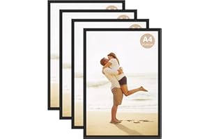 ATOBART A4 Photo Picture Frame, 21 X 30 CM Aluminum Black Certificate Frames for Wall Tabletop Display Horizontally or Vertically, Set of 4