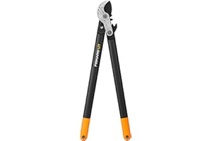 Fiskars PowerGear Amboss-Getriebeastschere für trockene Zweige und Äste, Schneide und stumpfes Gegenstück, Antihaftbeschichtet, Gehärteter Präzisionsstahl, Länge: 69 cm, Schwarz/Orange, L77, 1000583