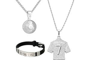 LIUYIDM 3 Pièces Ensemble Collier et Bracelet, ChaîNe de Football, ChaîNes pour GarçOns, Bracelet de Football pour GarçOn, Collier Maillot de Football, Cadeaux pour Les Fans de Football