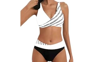 Allegorly Damen Bikini Set Triangel Breites Unterbrustband Bademode Zweiteiliger Badeanzug Wickeloptik Lace Up Bikini Bademode V Ausschnitt Blumenmuster Zweiteiliger Badeanzug Swimsuit