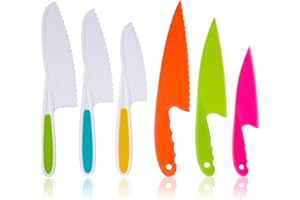 AKlamater 6 Pcs Kitchen Safety Knives for Kids, Children's Cooking Knives Firm Grip, Serrated Edges for Vegetables, Fruits, Salad, Cake (Green Blue Yellow)