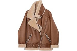 ROTAKUMA Femmes Hiver Lambeau Vestes En Laine Collier De Fourrure Zipe À Glissière Parka À Glissière Chaud Epais Vêtements De Dessus Vêtements De Dessus En Cuir Veste En Cuir En Cuir D'agneau En Cuir