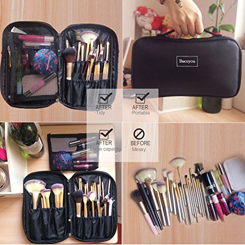 Becoyou Multifunktionale Kosmetiktasche von Höher Quilität Schminktasche Make-up Organizer Tasche für Pinsel Aufbewahrung Kulturtasche Kulturbeutel Kosmetiktüte für Reise und zu Hause (Schwarz) - 4