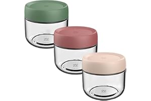 Eidoct 3-Pack 10oz Glass Jar with Screw Lid Leakproof Overnight Oats Container, Yogurt Jars, Yogurt Pot, Oatmeal Salad Jars, for Cereals Milk Fruit Condiment Dressing, 3 Colors (3-Pack 280ml)