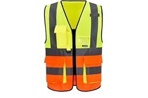 AYKRM 21 Farben Sicherheitsweste Warnweste Reflektierendes WarnschutzWeste Warnweste mit Reflektorstreifen mit Reißverschluss und Taschen Arbeitsweste
