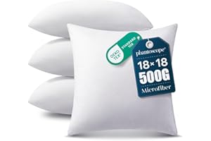 Phantoscope Pillow Inserts, Hypoallergenic 100% Virgin Fiber Square Form Microfiber Throw Pillow Inserts, Made in USA Couch Bed Pillows 45x45 cm, 18x18 Inch (Pack of 4)