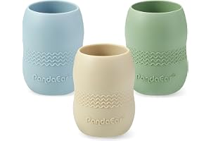 PandaEar 3-pack träningsmuggar i 100 % silikon för barn och spädbarn, öppna silikonmuggar för barn (blå/grön