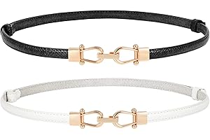 JasGood Damski skórzany pasek w talii, regulowany, cienki pasek z nachodzącą na siebie klamrą do sukienki