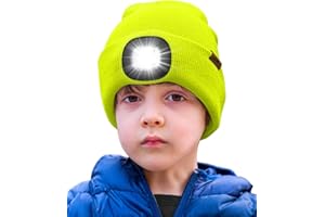 ATNKE Bambini LED Cappello con Luce, USB Ricaricabile 4 LED Luce Cappello da Corsa Invernale Torcia Testa Mani Libere Calda Berretto Lavorato Maglia Regali per Ragazzi e Ragazze
