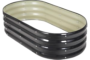 INNO STAGE Galvanized Steel Raised Garden Bed – 120x60x30cm (4x2x1ft) Oval Metal Planter Box with Safety Edging & Free Gloves | Outdoor Raised Bed for Vegetables, Flowers, Herbs & Fruits (Grey-2Pack)