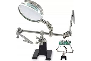 Retoo Urządzenie do lutowania trzeciej ręki z lupą 2,5 x i 2 pomocnymi rękami, stacja lutownicza z lampą z lupą i 2 elastycznymi metalowymi ramionami dla miłośników rzemiosła, spawaczy,