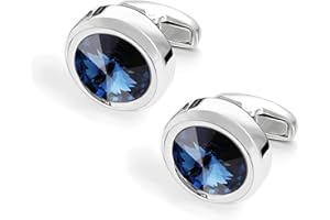 Cufflinks for Men, Merit Ocean Circular Cufflinks, Crystal Cuff Links for Mens Shirt Tuxedo Wedding Business Cuff Links Elegant Style