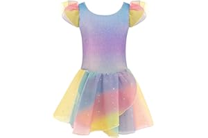 Trudge Ropa de Ballet para Niñas - Vestido Manga Corta de Algodón con Leotardo y Falda Tutú - Traje de Baile