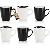 com-four&reg; 6 x Ceramic Coffee Cups 350 ml, Modern Design for Drinks | black white cups with handle