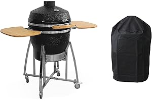 Alice's Garden - Barbecue charbon en céramique. Kamado Ø 57cm. avec chariot. garde au chaud. récupérateur de cendre et housse. tablettes rétractables