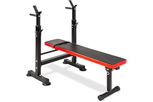 AJX PUSH THE LIMITS AJX 4 in 1 Flat Weight Bench, Multifunction Weight Lifting Flat Incline and decline Bench with Adjustable bar Rack for Home Gym Exercise 150KG weight capacity. BLACK