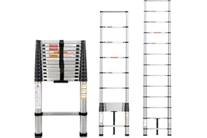 JAOSY Telescopic Ladder for Attic, Portable Stainless Steel Extension Ladder Adjustable Height, Max Load150kg/330lb (3.8m(12.5ft))