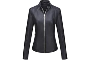 BELLIVERA Giacca Corta da Donna in Pelle PU, Giacca Tasche con Cerniera, Giacca in Pelle PU per l'autunno e l'inverno