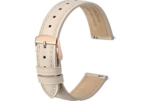 Anbeer Bracelet de montre en cuir véritable plat, fin et élégant, bracelet de remplacement à fermeture rapide pour femmes, plusieurs tailles possibles