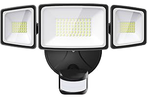 Onforu 55W 5000 LM Projecteur LED Détecteur de Movement, IP65 Etanche Spot Lampe 3 Tête, 6500K Blanc Froid Éclairage de Sécurité Extérieur PIR pour Jardin, Cour, Entrée, Terrace