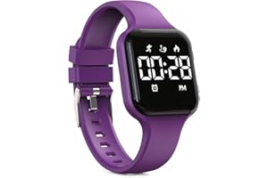 Focwony Digitale Kinderuhr, Schrittzähler, wasserdicht, Fitness-Tracker, Armbanduhr mit Schrittzähler, LED-Anzeige, Stoppuhr für Kinder, Jungen, Mädchen, Teenager (Trauben Violett)