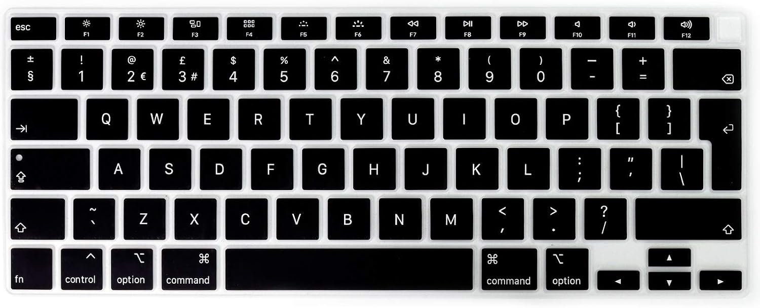 Se7enline Compatible with 2024 2023 2022 2021 2020 MacBook Air 13 inch Keyboard Cover Model A2337/A2179 Soft Silicone Skin Keyboard Protector for MacBook Air 13-inch Touch ID UK Layout, Black