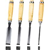 Huucozn Set of 4 Wood Chisels with Sizes 6, 12, 19 and 24 mm, Sharp Edge Wood Carving Tools, Chisel Kit for Wood Carving, DIY