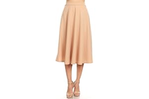 C K CRISKAT Falda Elegante Cintura Elástica Falda Color Sólido Cintura Alta Midi Falda para Mujer Linea A