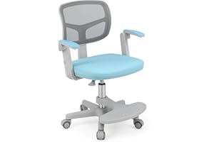 COSTWAY Silla Escritorio Juvenil, Silla Ergonómica Infantil con Asiento Giratorio 360°, Reposabrazos Ajustables, Silla Giratoria de Malla con Ruedas Universales para Niños