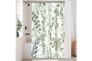 Uiiooazy Cortina Ducha Eucalipto, Cortina de Ducha Hojas Verde Rama de árbol Planta Cortina De Baño Antimoho Impermeable Poliéster Lavable Opaco Cortina para Ducha con Ganchos para Bañeras 90x180cm