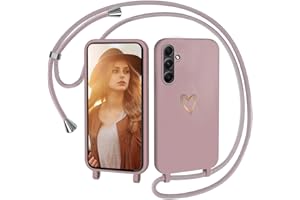 CaseLover Handyband für Samsung Galaxy A14 5G/4G Hülle mit Band, Herz Muster Silikon Necklace Handyhülle mit Abnehmbar Kordel zum Umhängen Stossfest Bumper Handy Schutzhülle für Galaxy A14, Pink