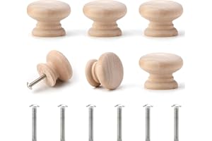 GENERIC 6 Pcs Wooden Cabinet Knobs with Screws 35mm*25mm, Mushroom Drawer Knobs Natural Unfinished Wood Cupboard Knob Handles Round Knobs for Furniture Wardrobe Office Dresser Drawer Pull