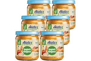 ‎ALETE Alete bewusst BIO-Pasta mit Gemüse und Rind, ab 1 Jahr, Babynahrung im Gläschen mit Spaghetti, Gemüse & Rindfleisch, Kindermahlzeit in Bio-Qualität, ohne Zuckerzusatz und Aromastoffe, 6 x 250 g