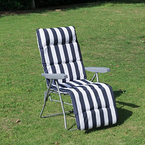 Outsunny 2 x Klappstühle Gartenstuhl Sonnenliege Armlehne klappbar 5 Positionen Auflage, blau, 58x90x110 cm, 01-0712 - 