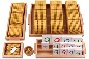 LSFYYDS YYSDH Montessori d'or Perle Matériel Ensemble, Math décimale Bois Banque élémentaire Aides à l'enseignement des mathématiques de manipulatives pour Les Jouets de la Maternelle