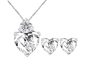 Uloveido Women's Love Heart Shape Crystal Necklace Matching Stud Earrings Necklace Set White Gold Plated Birth-Stone Jewellery BME53 (Purple White Red for Option)