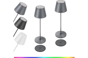 ‎GGNOO GGNOO 2 Stück LED Dimmbare Akku Tischleuchte 8 Farben RGB LED Tischlampe Akku Aufladbar IP54 Wasserdicht Tischlampe Kabellos mit Ladestation Kontaktieren für Schlafzimmer, Restaurant, Hotel (Grau)