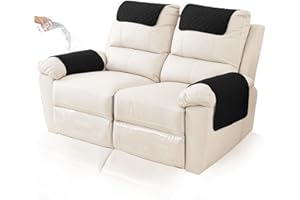 GYHH Sofa Armrest Cover, Headrest Cover for Recliner Chair Arm Cover,Armchair Slipcover Nonslip Quilted Furniture Protector for Pets Leather Sofa Couch (Black,2 Seat Recliner | 4 pc)