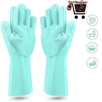 Cartshopper Dishwashing Gloves with Wash Scrubber + Magic Silicone Gloves + Heat Resistant + Reusable Cleaning Gloves for Kitchen,Car, Bathroom and Pet - (1 Pair)