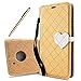 Produktbild Lenovo Moto G5 Hülle, Motorola Moto G5 Ledertasche, Ontseev® Niedlich [Liebe Herzform Design] PU Leder Magnetverschluss Klapp Hülle PU Leder Folio Brieftasche Premium Schutzhülle Dünn Handytasche Etui Book Hülle Weich Leder Flip Handyhülle mit [Ständerfunktion] und [Kartensteckplätze] für Lenovo Moto G5 - Gold