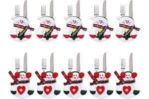 kungfu Mall 10PCS Set di Posate per Cena di Natale Posate Portaoggetti a Forma di Pupazzo di Neve Borse a Forma di Coltello Forchette Borsa per la tavola di Natale Decorazione