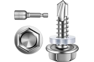 DAYALO 25 sztuk wkrętów samogwintujących 4,8 x 19 mm, wkręty z łbem sześciokątnym, ze stali nierdzewnej, wkręty blachowate, trapezowe, z podkładką uszczelniającą i sześciokątnym kluczem nasadowym