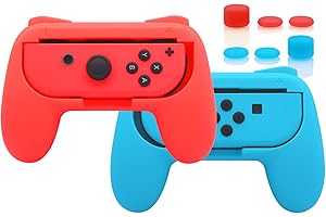 Griffe Zubehör für Joy Con Controller Halterung für Switch & Switch OLED mit Joystick Kappen, Gummierte Comfort Grip für JoyCon mit 3 Paar Daumengriffen - Blau & Rot