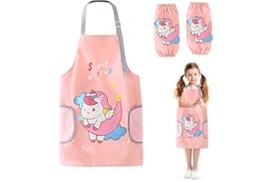 MFCGHXR Tablier Peinture Enfant,tablier Enfant Ecole Tablier Licorne Avec Lingettes pour les Mains des Deux Côtés, Tablier de Peinture Enfant pour Enfants 3-8 Ans Filles