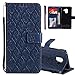 Produktbild COTDINFOR Samsung A8 Plus 2018 Protective Hülle Elegant PU Tasche Leder Flip Schutzhülle Cover im Bookstyle Kartenfächer Magnet Etui Schale für Samsung Galaxy A8 Plus 2018 Dark Blue Rattan KT.