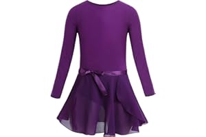 dPois Maillot Ballet para Niña Maillot de Danza Leotardo Manga Larga Disfraz Bailarina Vestido Tutú Traje de Ballet Gimnasia Yoga Básico Niña 2Pcs