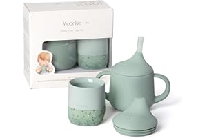Moonkie Tasse Apprentissage Bebe, Set de Gobelet Bebe 60ml & Tasse a Bec en 3 Étapes 120ml, Gobelet Silicone pour 4 Mois+, sans BPA, Tasse Enfant 6-12 Mois, Adapté au Lave-vaisselle(Menthe)