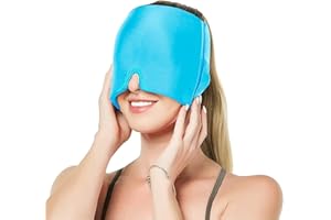 MOVKZACV Masque Migraine, Migraine Cap Bonnet, Gel Ice Headache Relief Hat, 360° Réutilisable Bonnet de Maux de Tête Poche de Glace Relief Cap pour Yeux, Migraines et Soulagement des Tensions(Bleu)